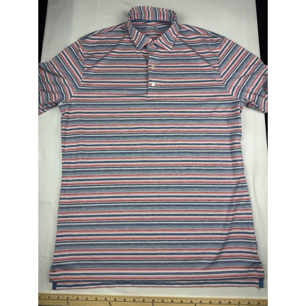Johnnie-O Polo Shirt Large Red White Blue Striped Whirlwind Performance Golf